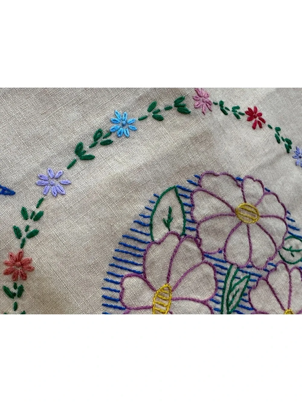 Vintage Embroidered Flower Hibiscus? Card Table Tablecloth Topper 33.5